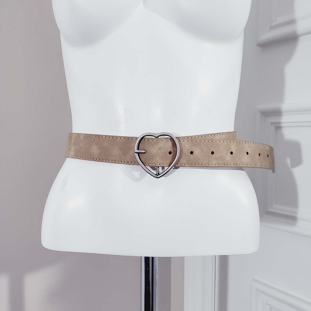 Tan Stone Wash Heart Boho Buckle Belt